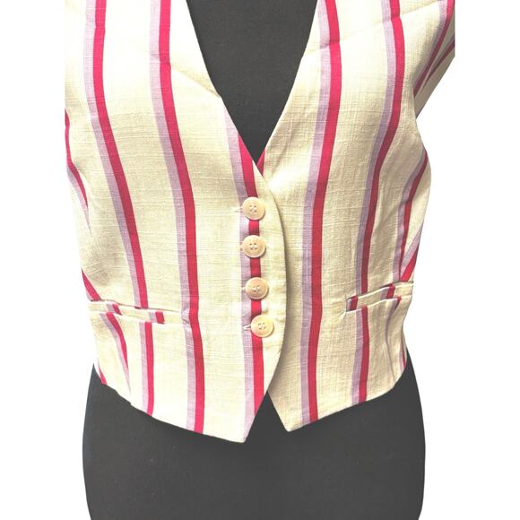 Nasty Gal NWT Premium Striped Linen Tailored Halter Vest Sz 14 Backless Cropped - Picture 3 of 8